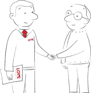 Illustration of man shaking hands with a Love Stairlifts